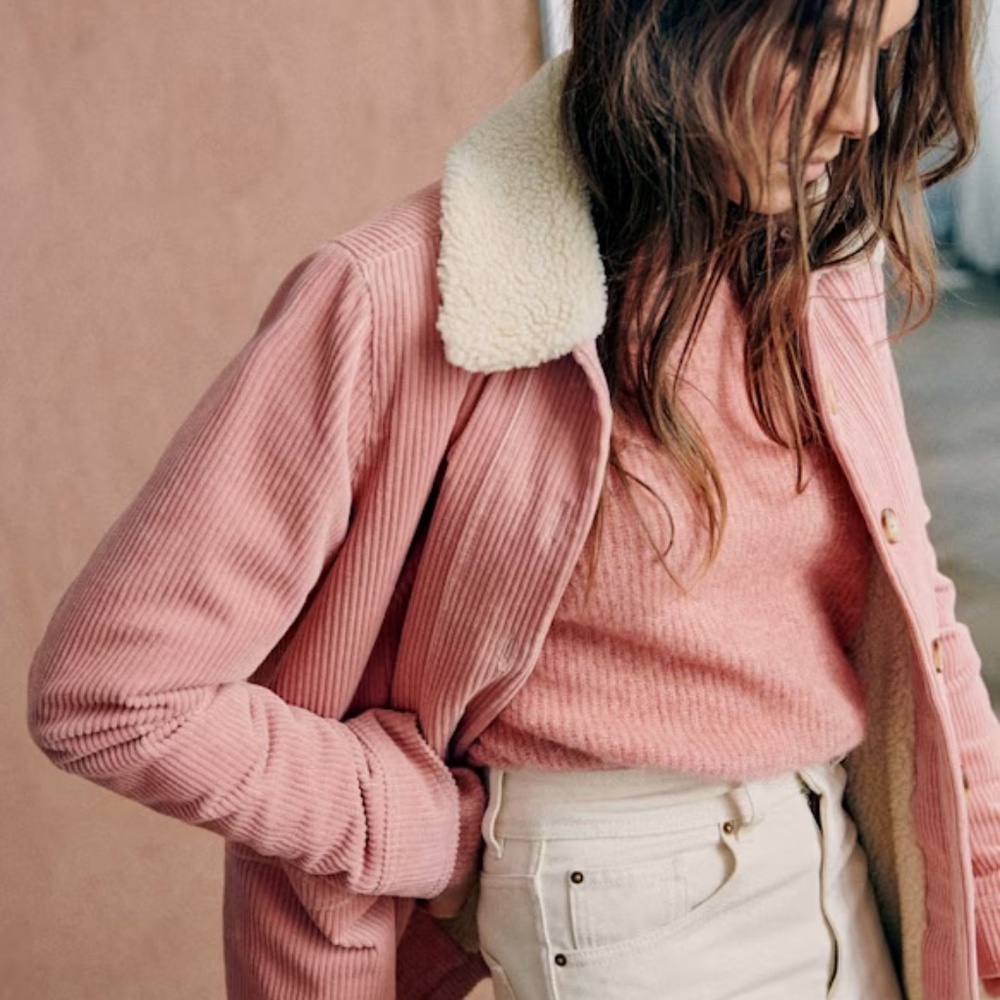 Sezane Will Jacket - Rose Pink Faux Sheepskin Collar NWT - Picture 6 of 7
